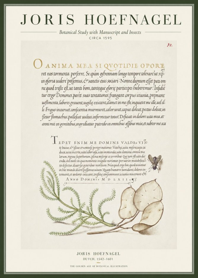 Joris Hoefnagel Botanical Study with Manuscript and Insects No1 - Plakát