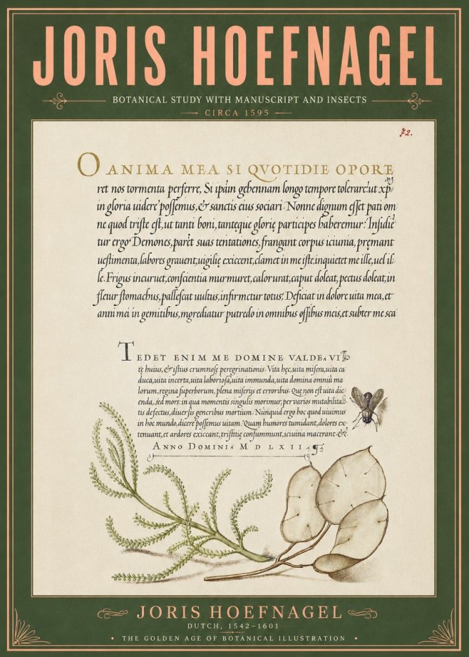 Joris Hoefnagel Botanical Study with Manuscript and Insects No6 - Plakát
