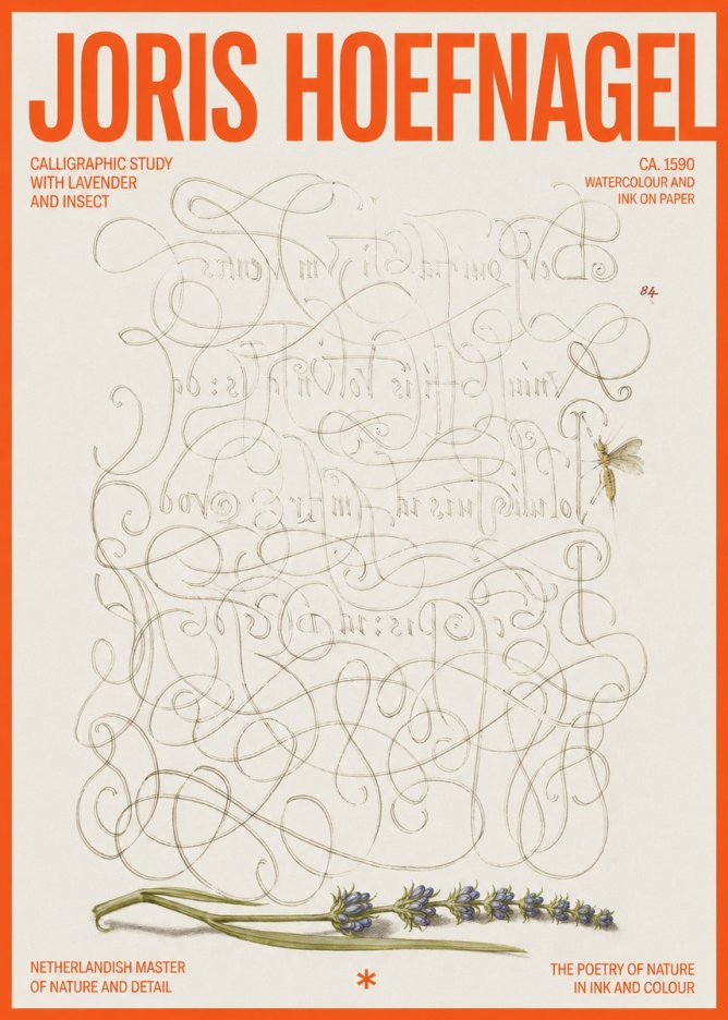 Joris Hoefnagel Calligraphic Study with Insect and Flower No6 - Plakát
