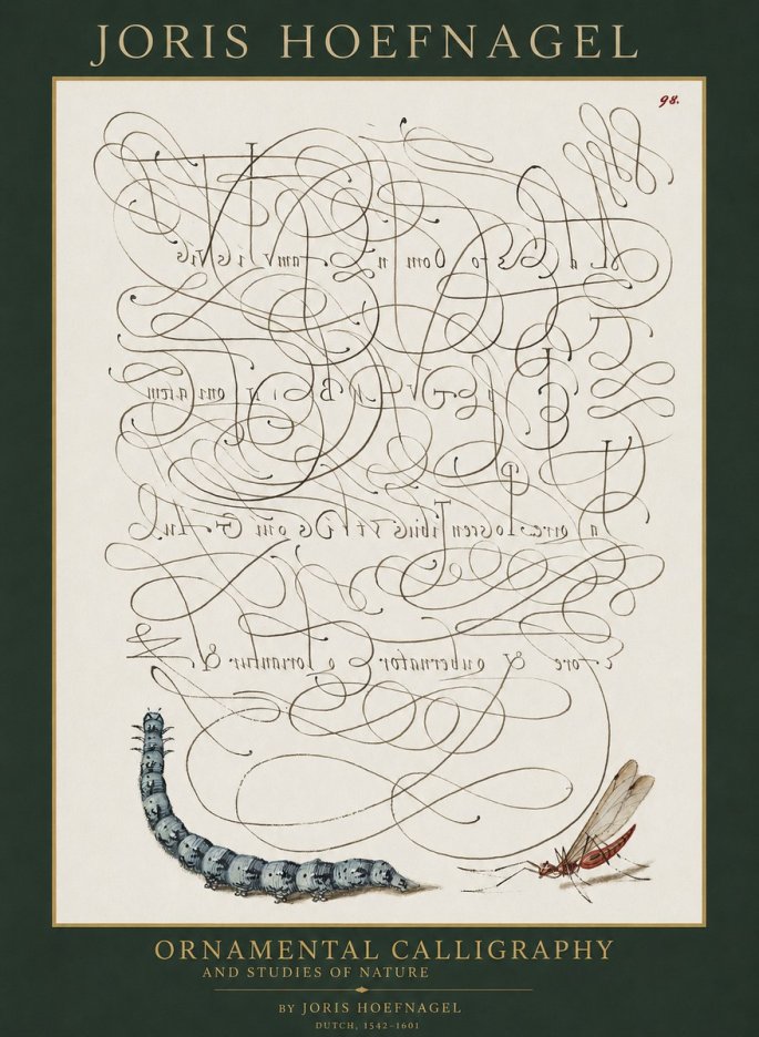 Joris Hoefnagel Ornamental Calligraphy and Studies of Nature No1 - Plakát