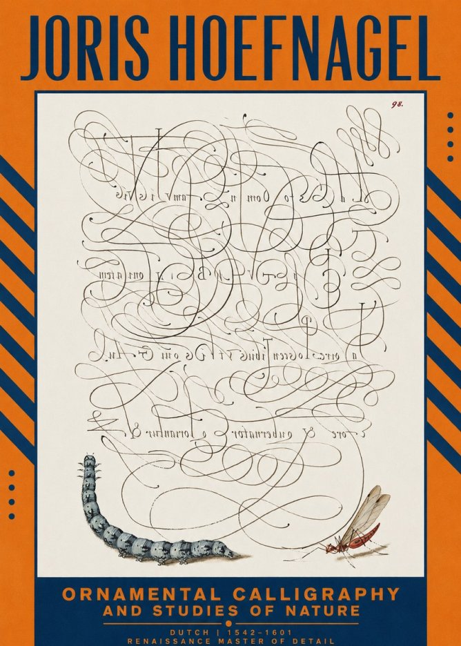 Joris Hoefnagel Ornamental Calligraphy and Studies of Nature No2 - Plakát