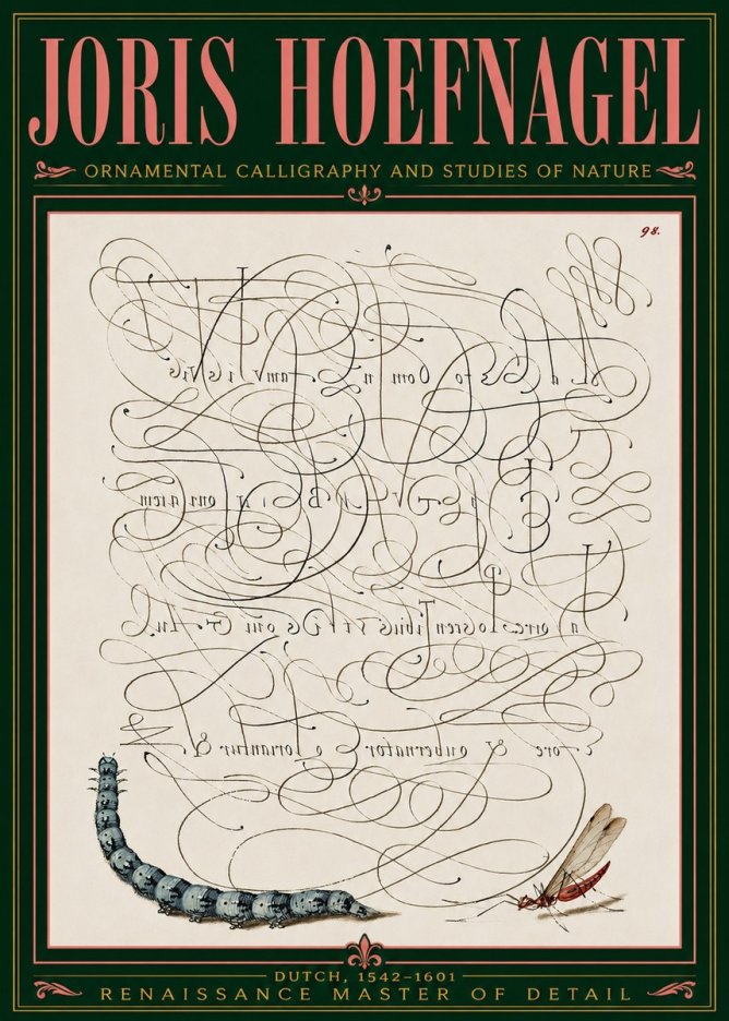 Joris Hoefnagel Ornamental Calligraphy and Studies of Nature No5 - Plakát
