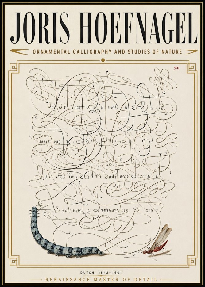 Joris Hoefnagel Ornamental Calligraphy and Studies of Nature No6 - Plakát