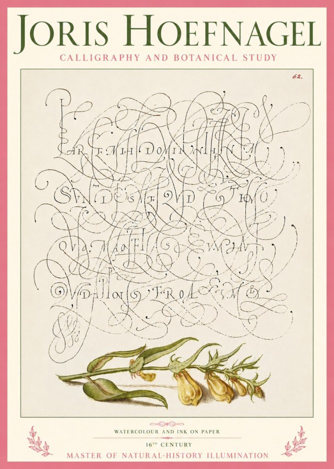 Joris Hoefnagel Calligraphic Practice with Botanical Study No5 - Plakát