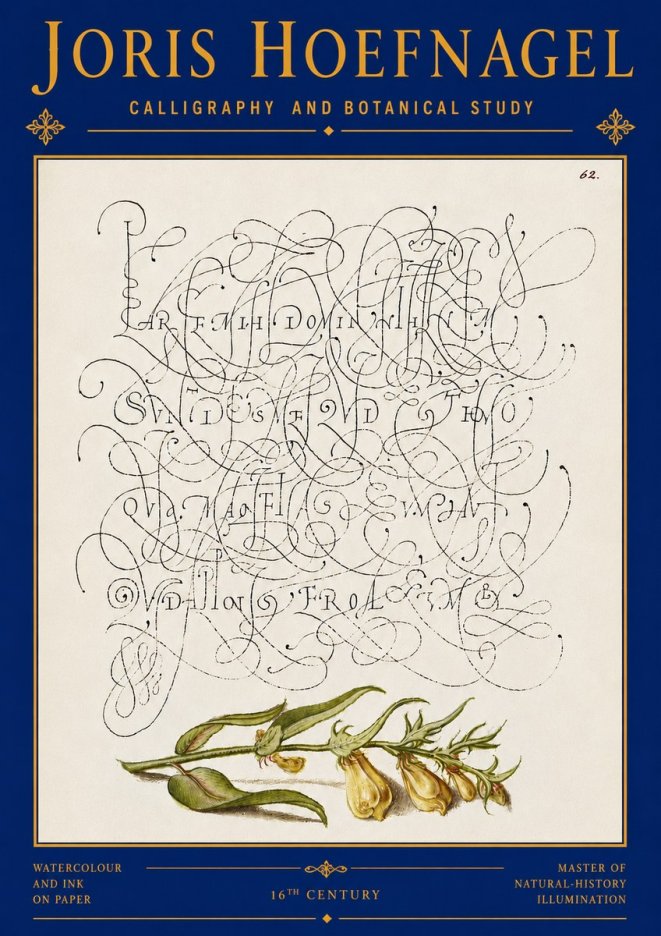 Joris Hoefnagel Calligraphic Practice with Botanical Study No6 - Plakát