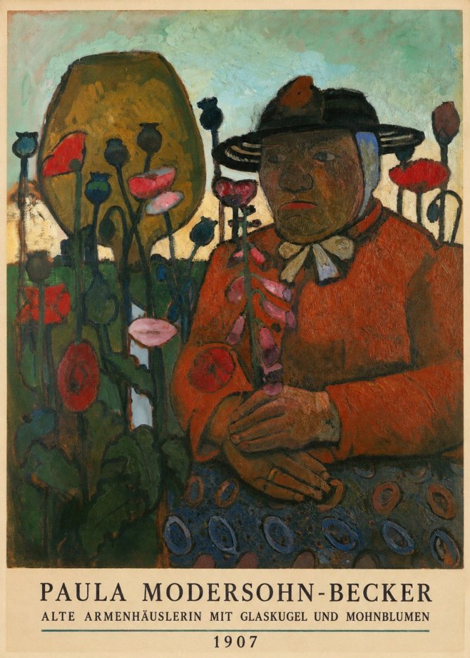 Paula Modersohn-Becker Alte Armenhäuslerin Mit Glaskugel Und Mohnblumen No5 - Plakát