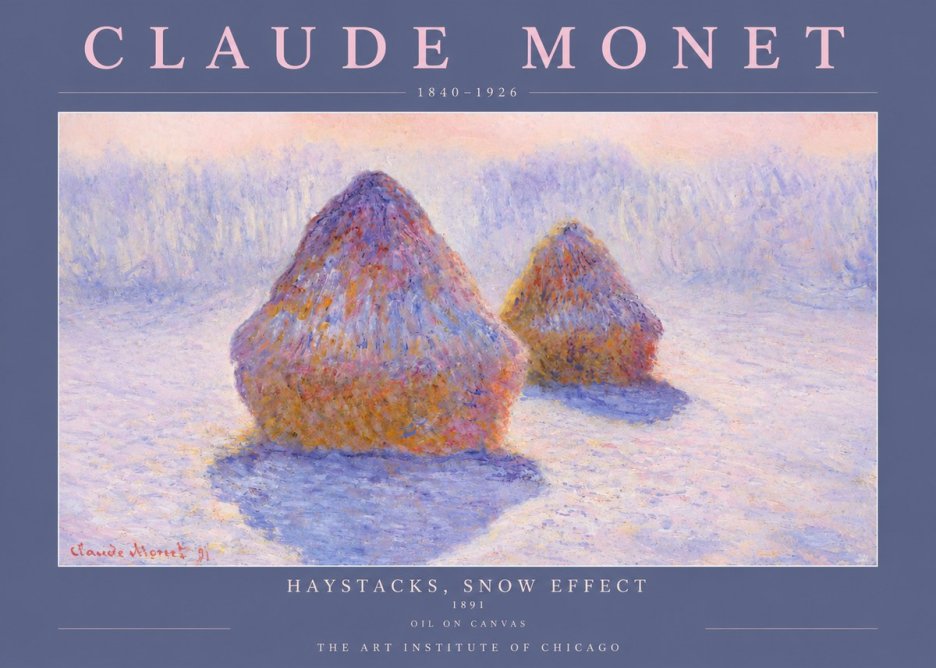 Monet Haystacks, Snow Effect No2 - Plakát