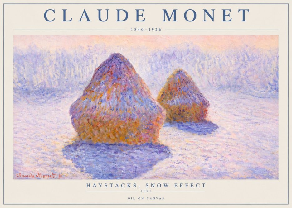 Monet Haystacks, Snow Effect No6 - Plakát