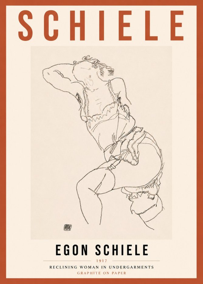 Schiele Reclining Woman in Undergarments No3 - Plakát