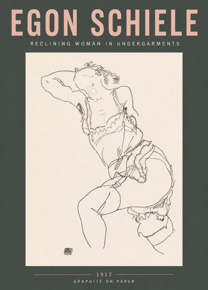 Schiele Reclining Woman in Undergarments No5 - Plakát
