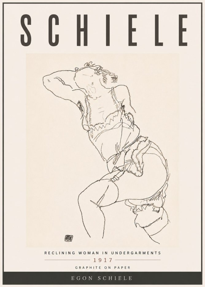Schiele Reclining Woman in Undergarments No6 - Plakát