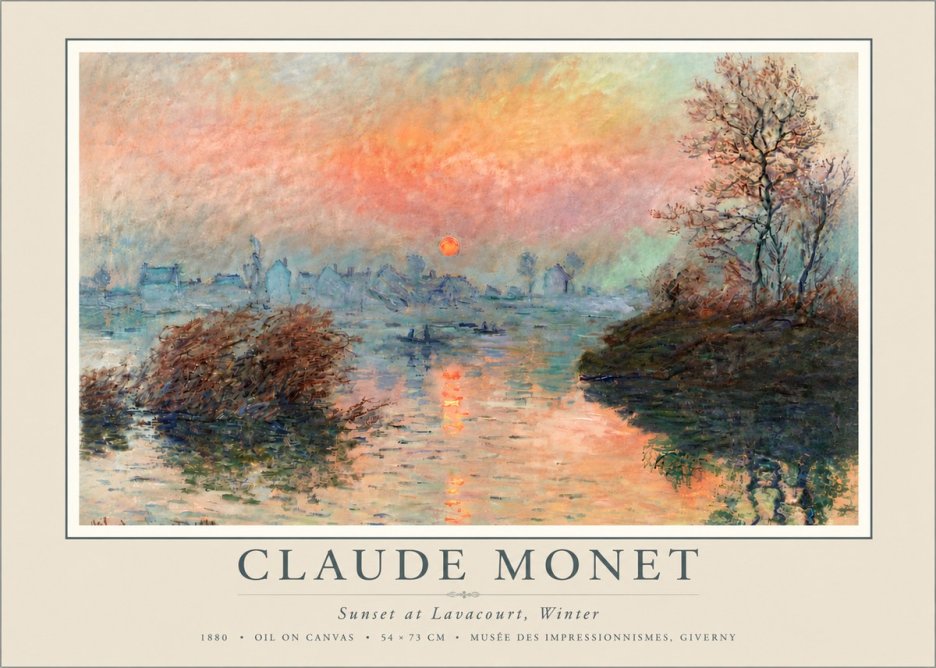 Monet Sunset at Lavacourt, Winter No5 - Plakát