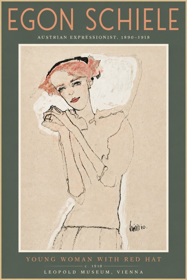 Schiele Young Woman with Red Hat No4 - Plakát