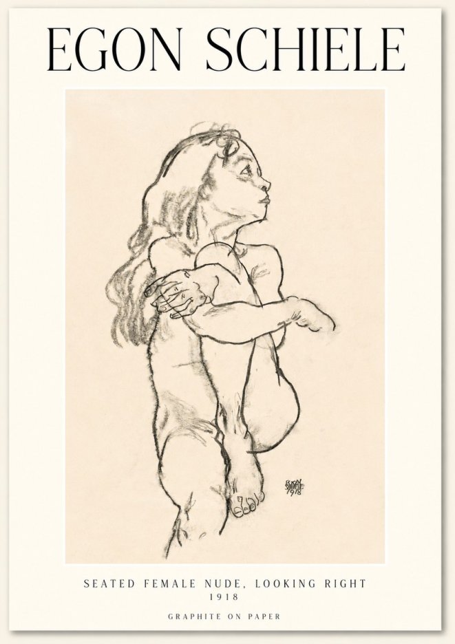 Schiele Seated Female Nude, Looking Right No1 - Plakát