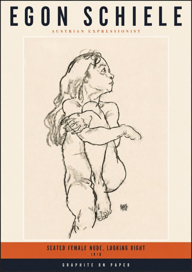 Schiele Seated Female Nude, Looking Right No2 - Plakát