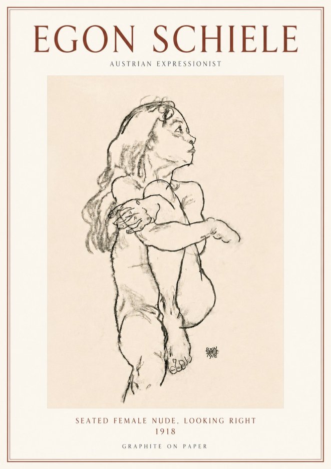 Schiele Seated Female Nude, Looking Right No3 - Plakát