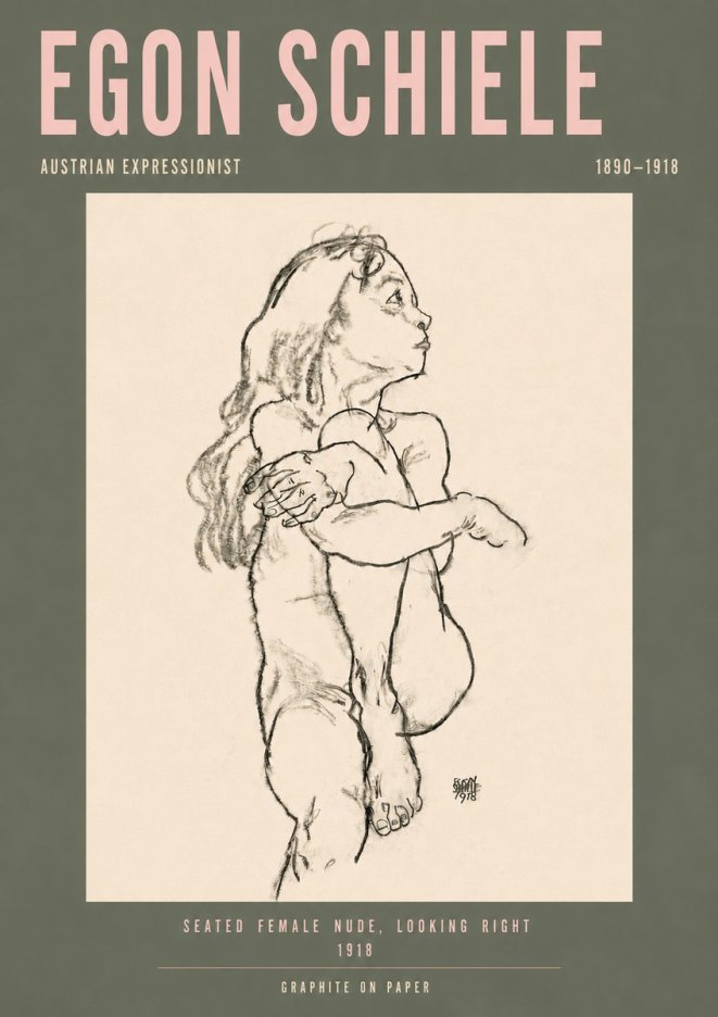 Schiele Seated Female Nude, Looking Right No4 - Plakát