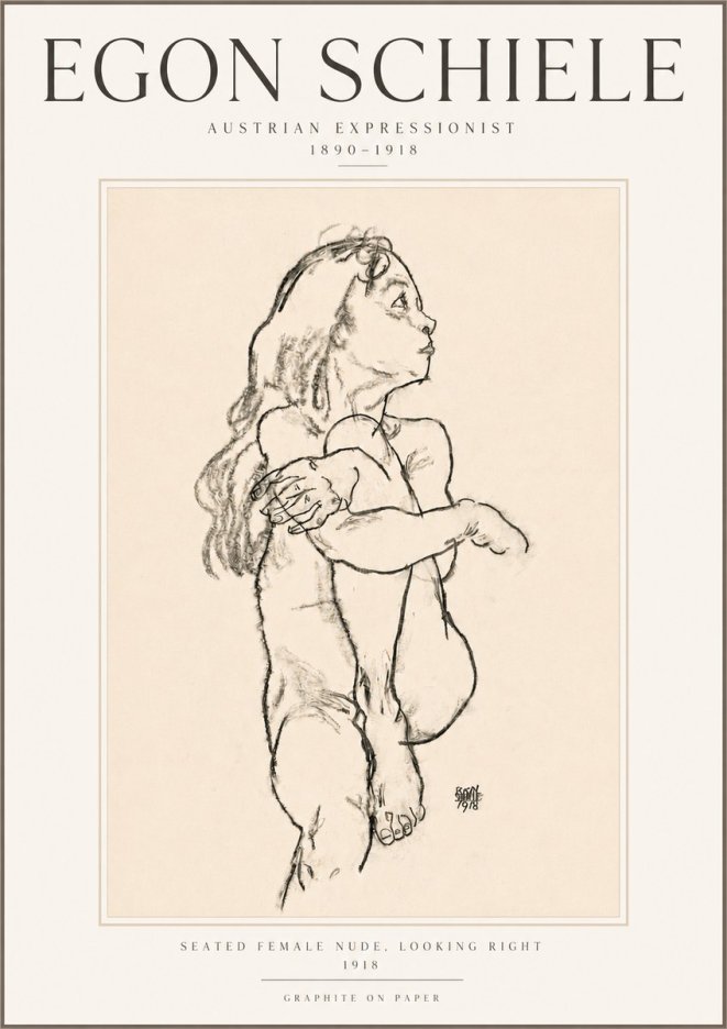 Schiele Seated Female Nude, Looking Right No5 - Plakát