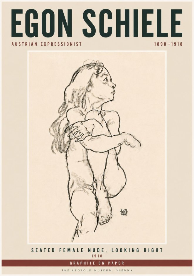 Schiele Seated Female Nude, Looking Right No6 - Plakát
