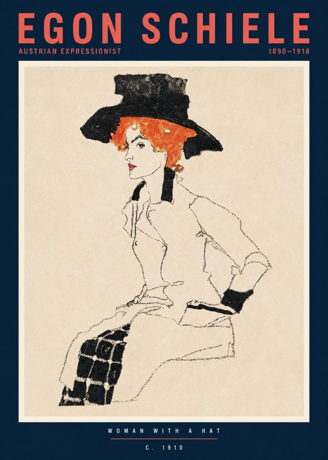 Schiele Woman with a Hat No2 - Plakát