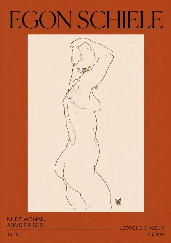 Schiele Nude Woman, Arms Raised No2 - Plakát