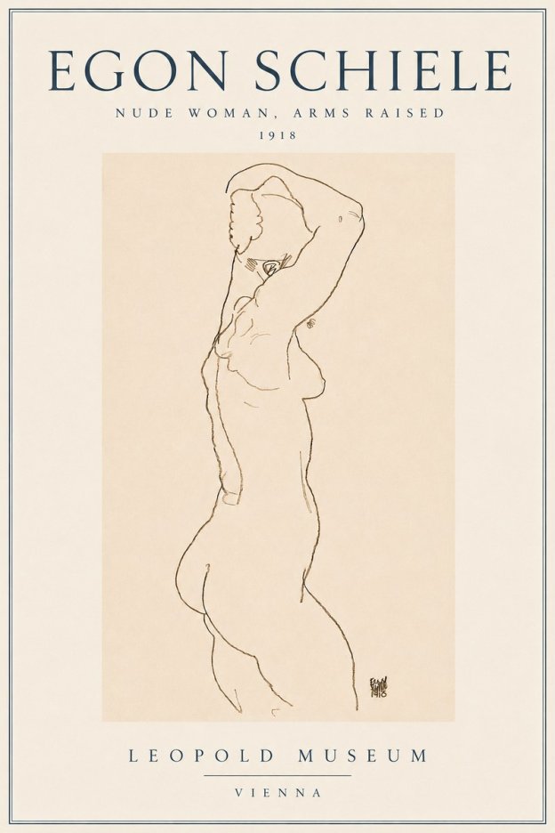 Schiele Nude Woman, Arms Raised No3 - Plakát