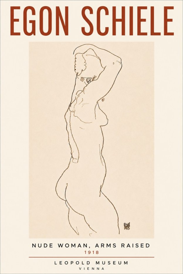 Schiele Nude Woman, Arms Raised No4 - Plakát