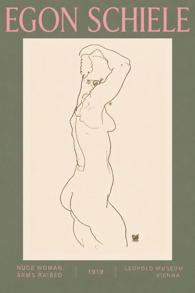 Schiele Nude Woman, Arms Raised No5 - Plakát