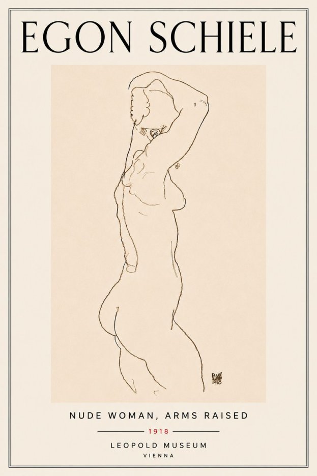 Schiele Nude Woman, Arms Raised No6 - Plakát