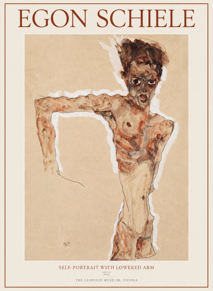 Schiele Self-portrait with Lowered Arm No1 - Plakát