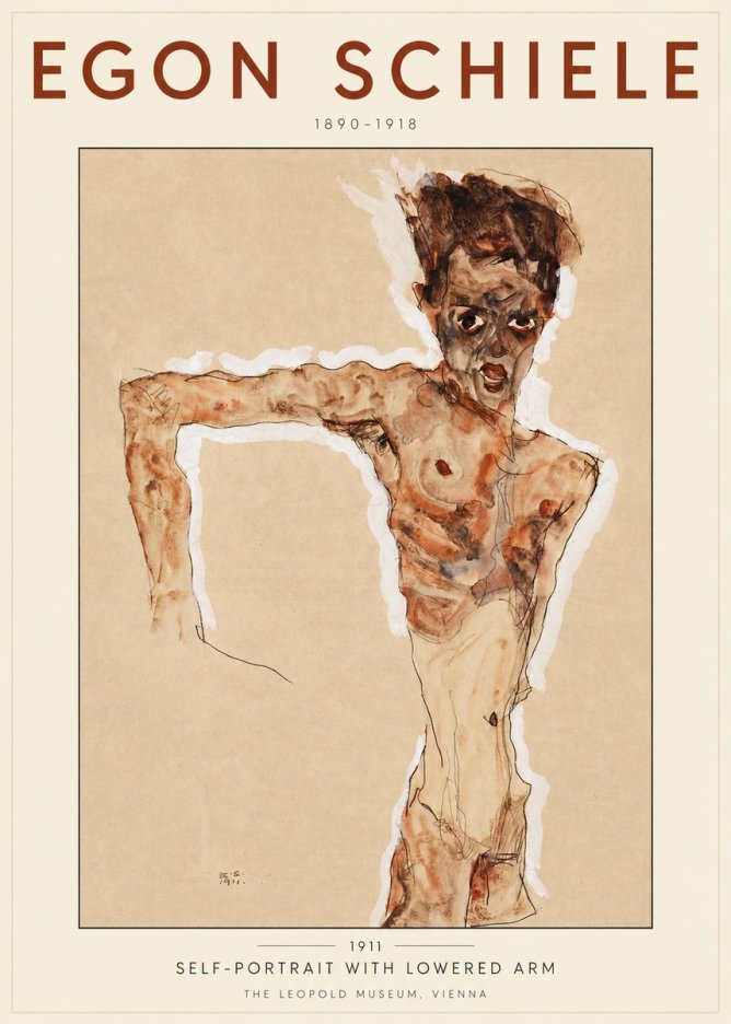 Schiele Self-portrait with Lowered Arm No3 - Plakát