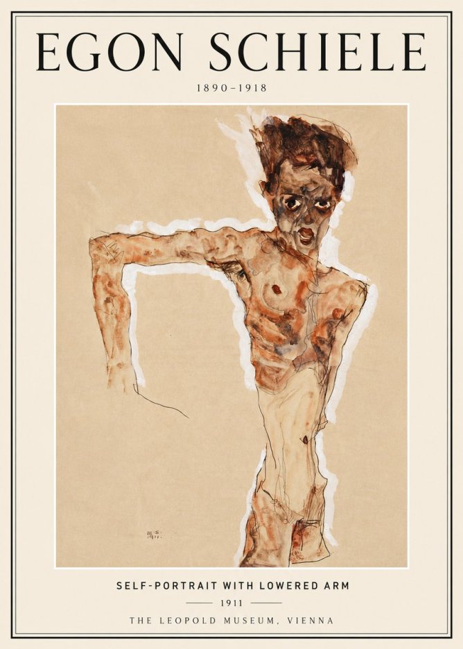 Schiele Self-portrait with Lowered Arm No6 - Plakát