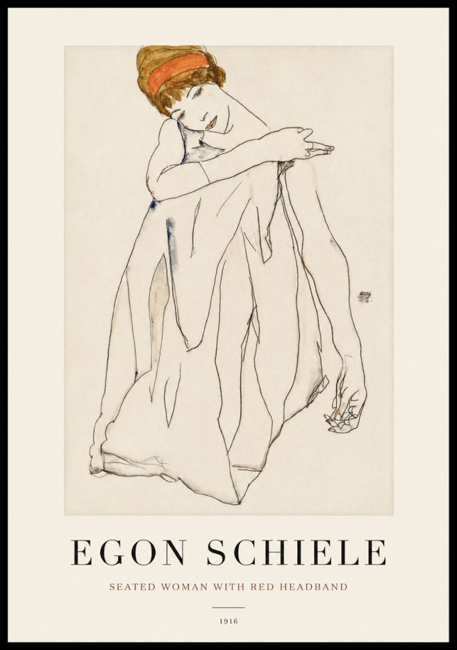 Schiele Seated Woman with Red Headband No1 - Plakát