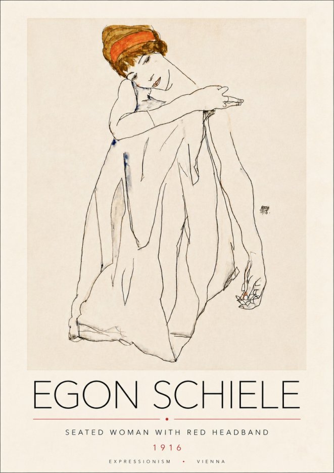 Schiele Seated Woman with Red Headband No6 - Plakát