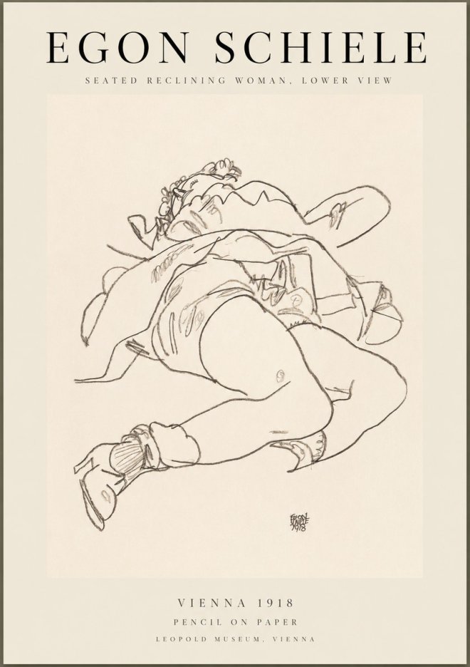 Schiele Seated Reclining Woman, Lower View No1 - Plakát