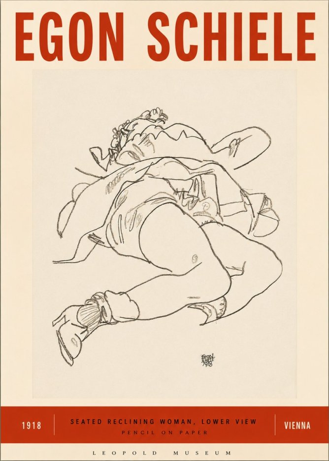 Schiele Seated Reclining Woman, Lower View No3 - Plakát
