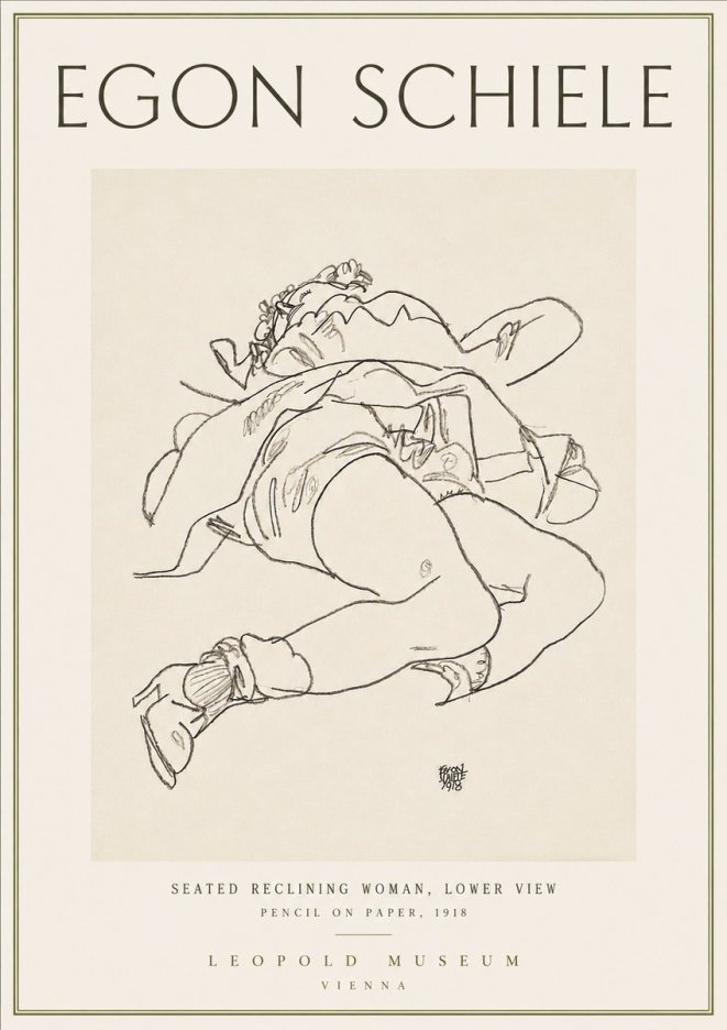 Schiele Seated Reclining Woman, Lower View No4 - Plakát