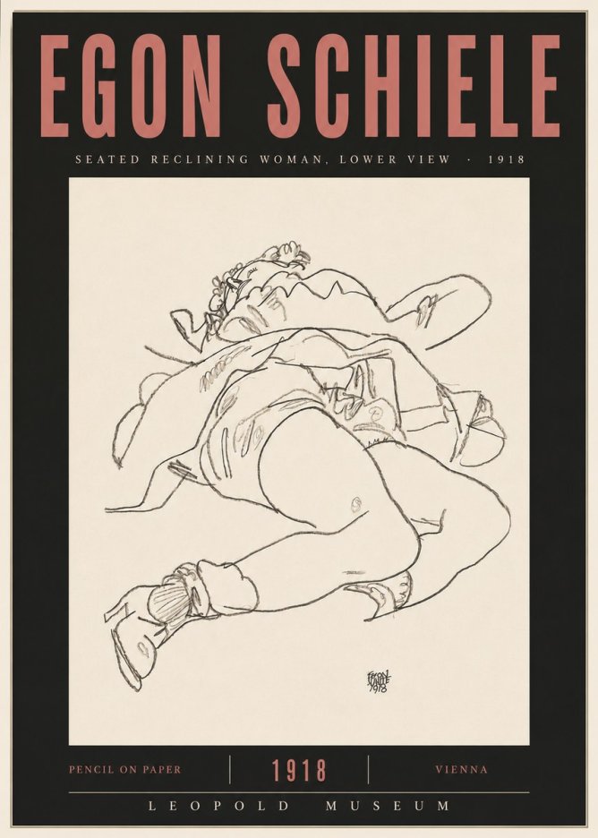 Schiele Seated Reclining Woman, Lower View No5 - Plakát