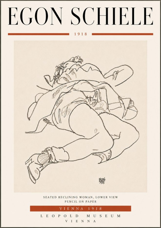 Schiele Seated Reclining Woman, Lower View No6 - Plakát