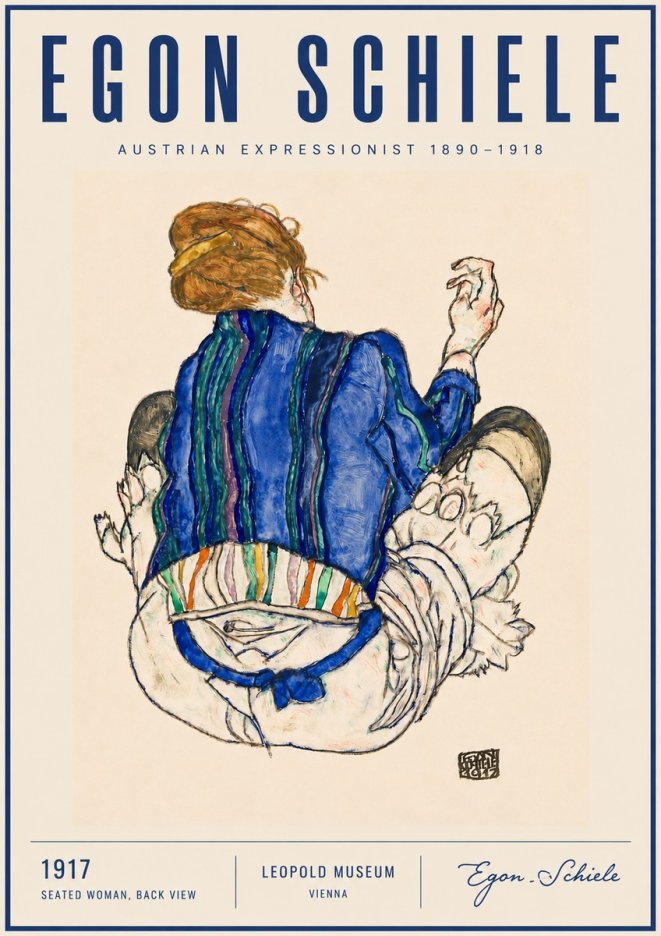 Schiele Seated Woman, Back View No4 - Plakát