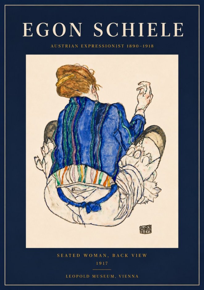 Schiele Seated Woman, Back View No6 - Plakát