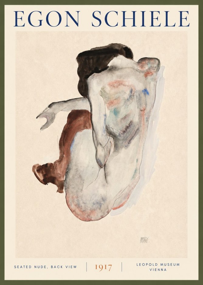 Schiele Seated Nude, Back View No2 - Plakát