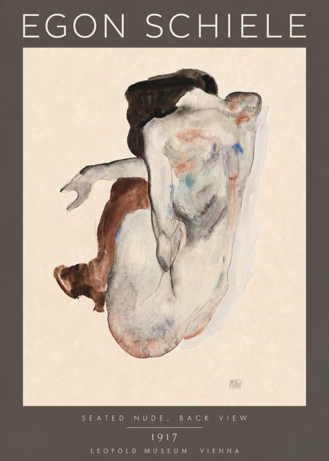 Schiele Seated Nude, Back View No4 - Plakát