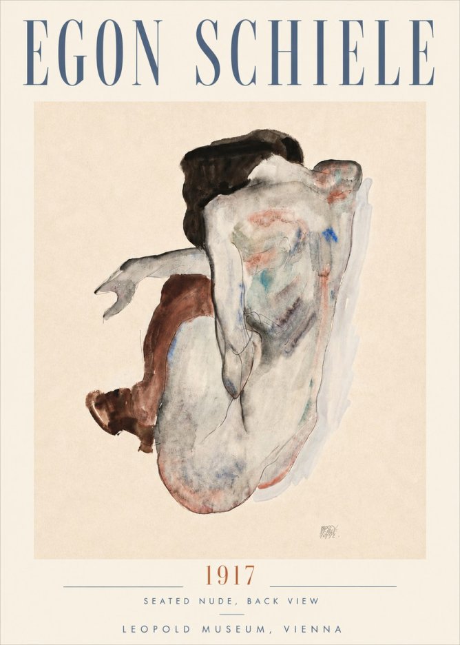 Schiele Seated Nude, Back View No5 - Plakát