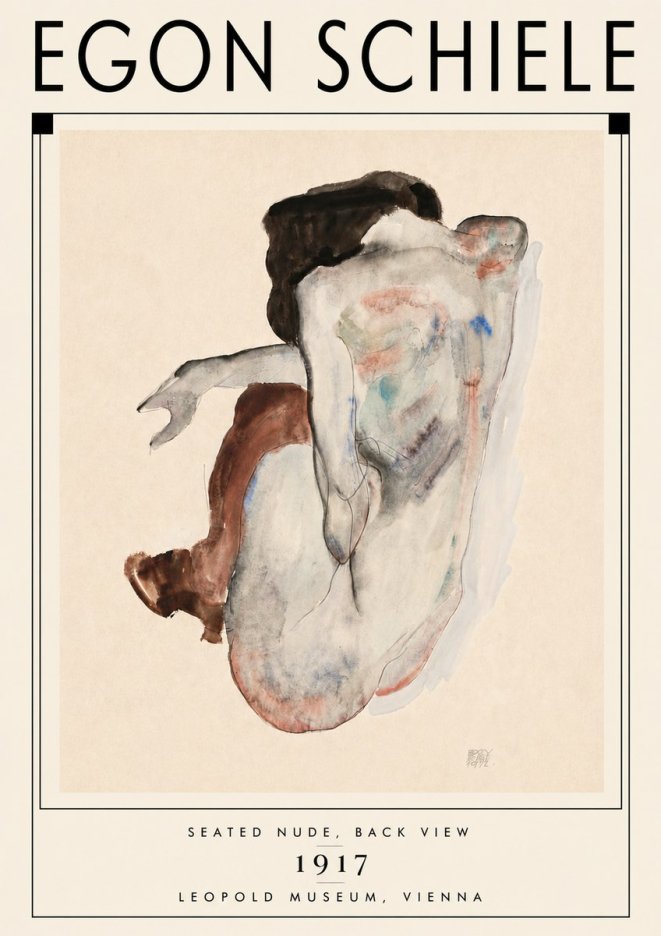 Schiele Seated Nude, Back View No6 - Plakát