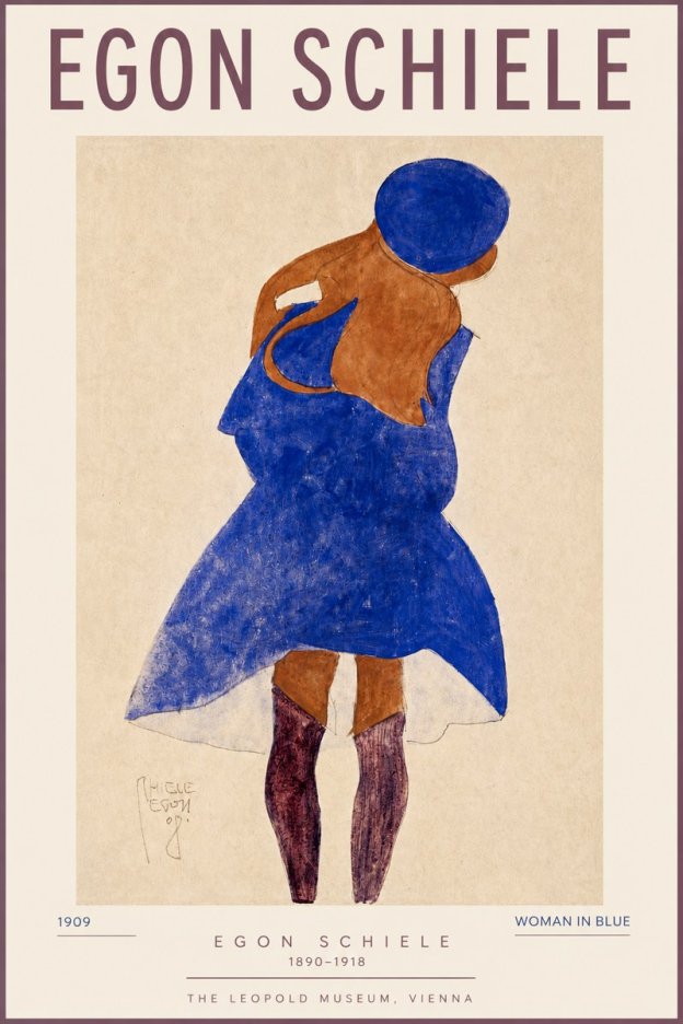 Schiele Blue Dress (Girl in Blue) No3 - Plakát