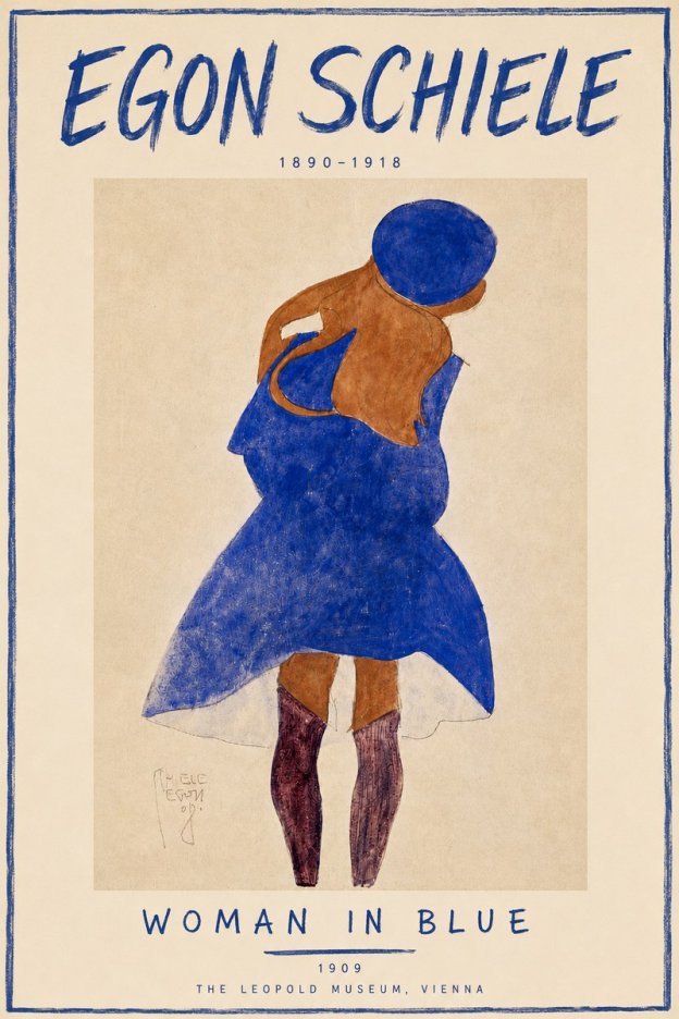 Schiele Blue Dress (Girl in Blue) No6 - Plakát