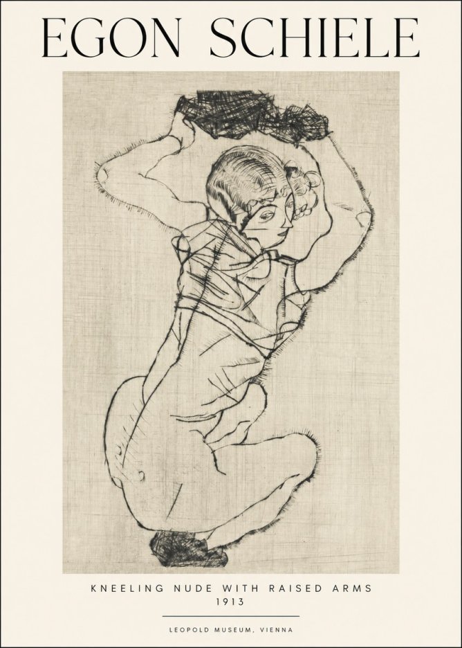 Schiele Kneeling Nude with Raised Arms No1 - Plakát