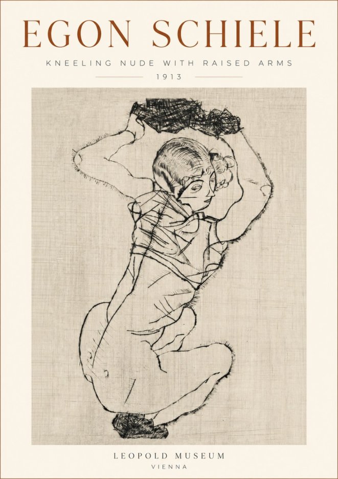 Schiele Kneeling Nude with Raised Arms No3 - Plakát