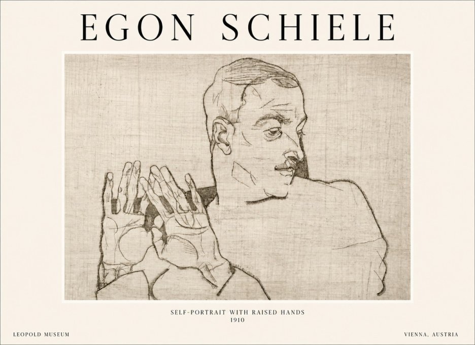 Schiele Self-portrait with Raised Hands No1 - Plakát